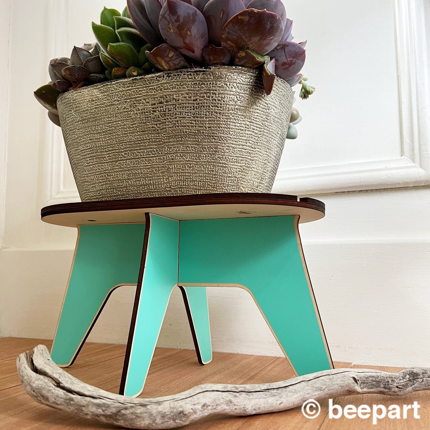 LOOOOOOP Double Plant Stand | Wide Wood Indoor Plant Holder for 2 Pots