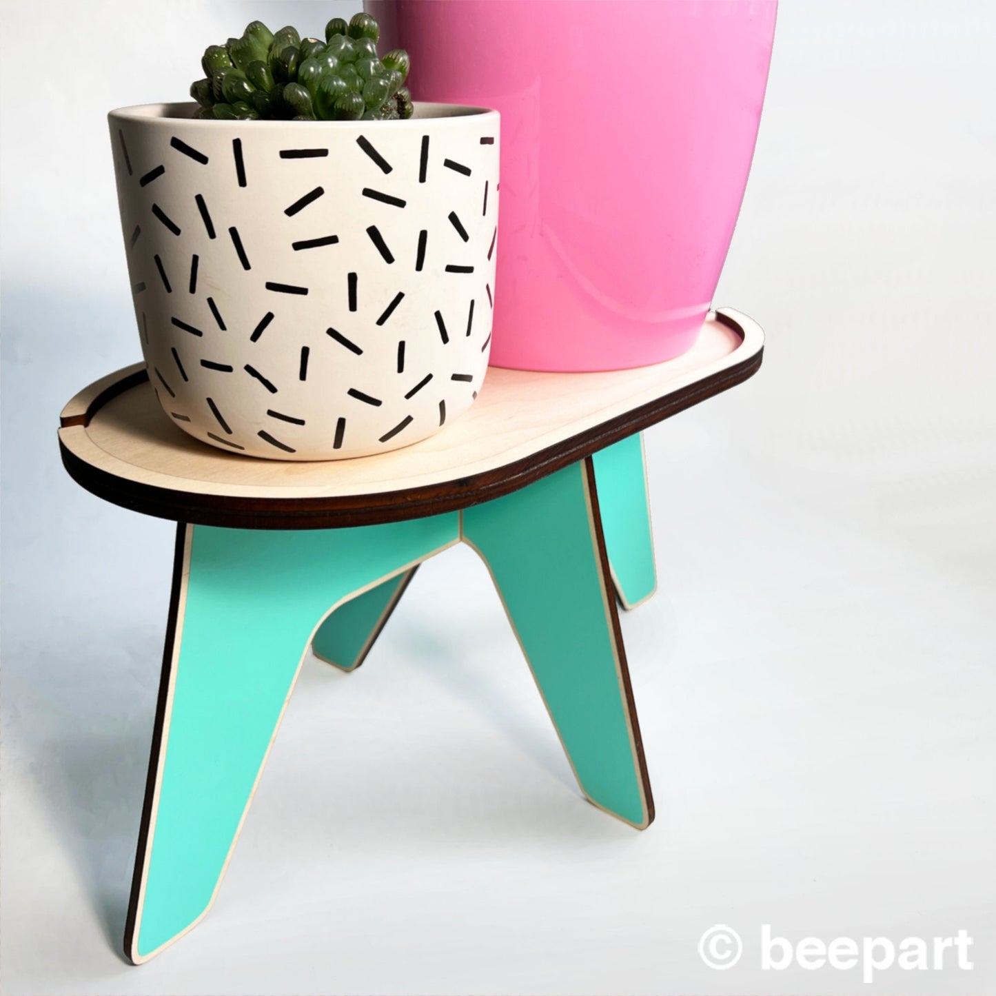LOOOOOOP Double Plant Stand | Wide Wood Indoor Plant Holder for 2 Pots