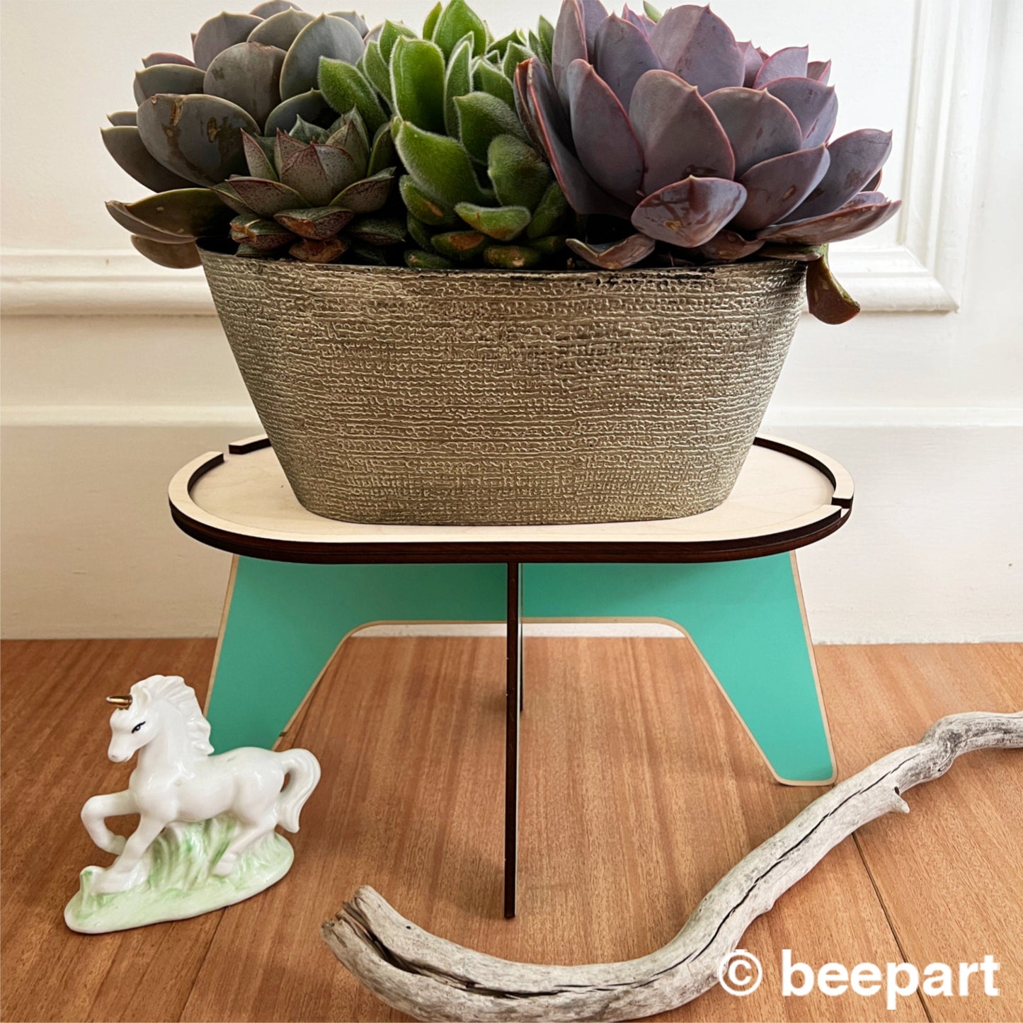 LOOOOOOP Double Plant Stand | Wide Wood Indoor Plant Holder for 2 Pots