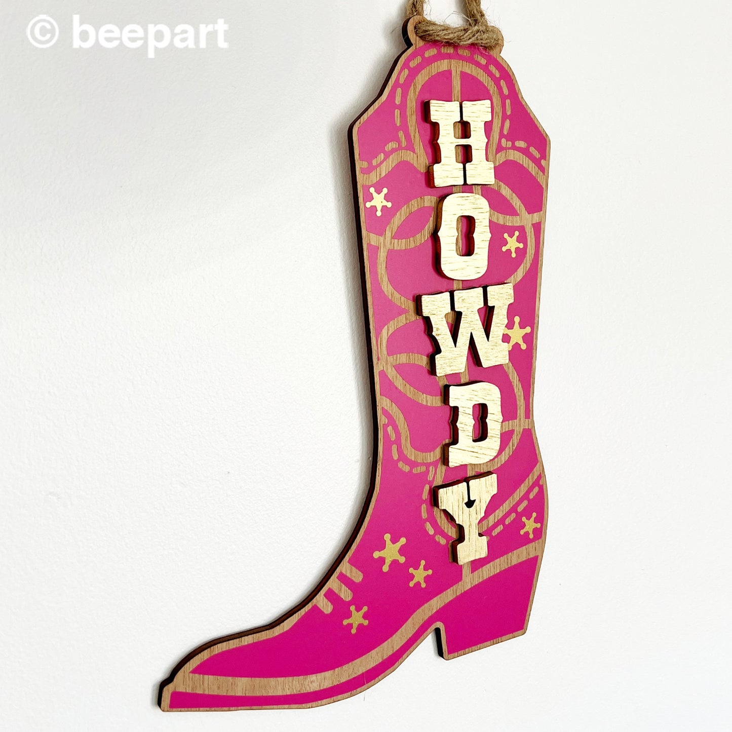 Hot pink cowboy boot door hanger, Howdy cowboy boot wall hanging, country door sign, country music decor, teen bedroom, cowboy chic, cowgirl