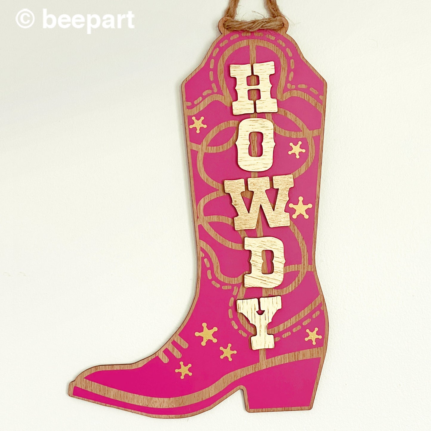 Hot pink cowboy boot door hanger, Howdy cowboy boot wall hanging, country door sign, country music decor, teen bedroom, cowboy chic, cowgirl