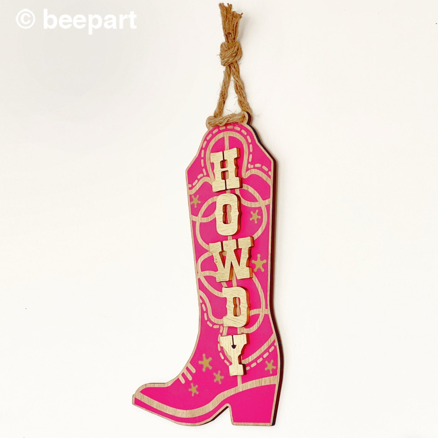 Hot pink cowboy boot door hanger, Howdy cowboy boot wall hanging, country door sign, country music decor, teen bedroom, cowboy chic, cowgirl