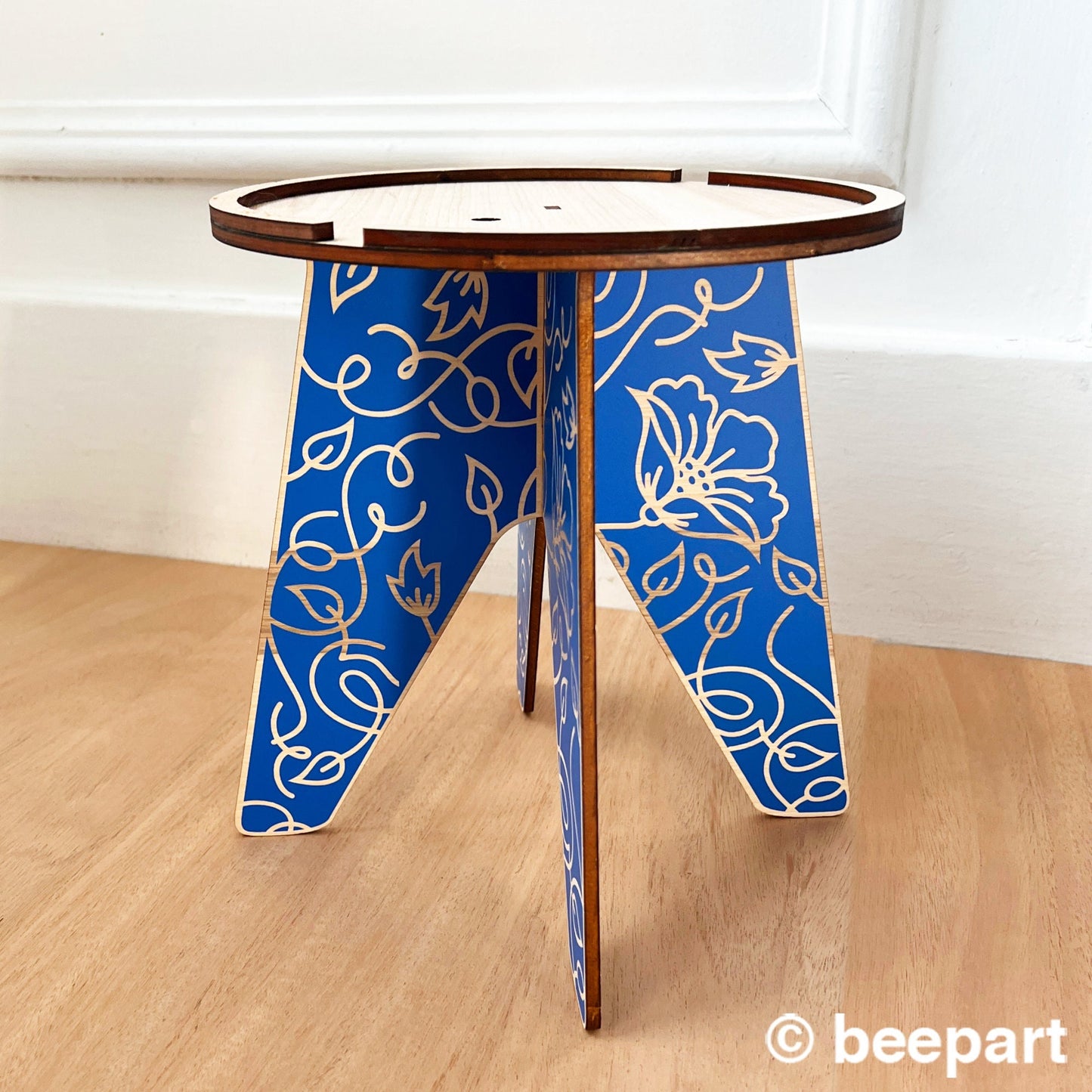 CLEMENTINE Floral Plant Stand | XL Wood Indoor Plant Holder – Gentian Blue