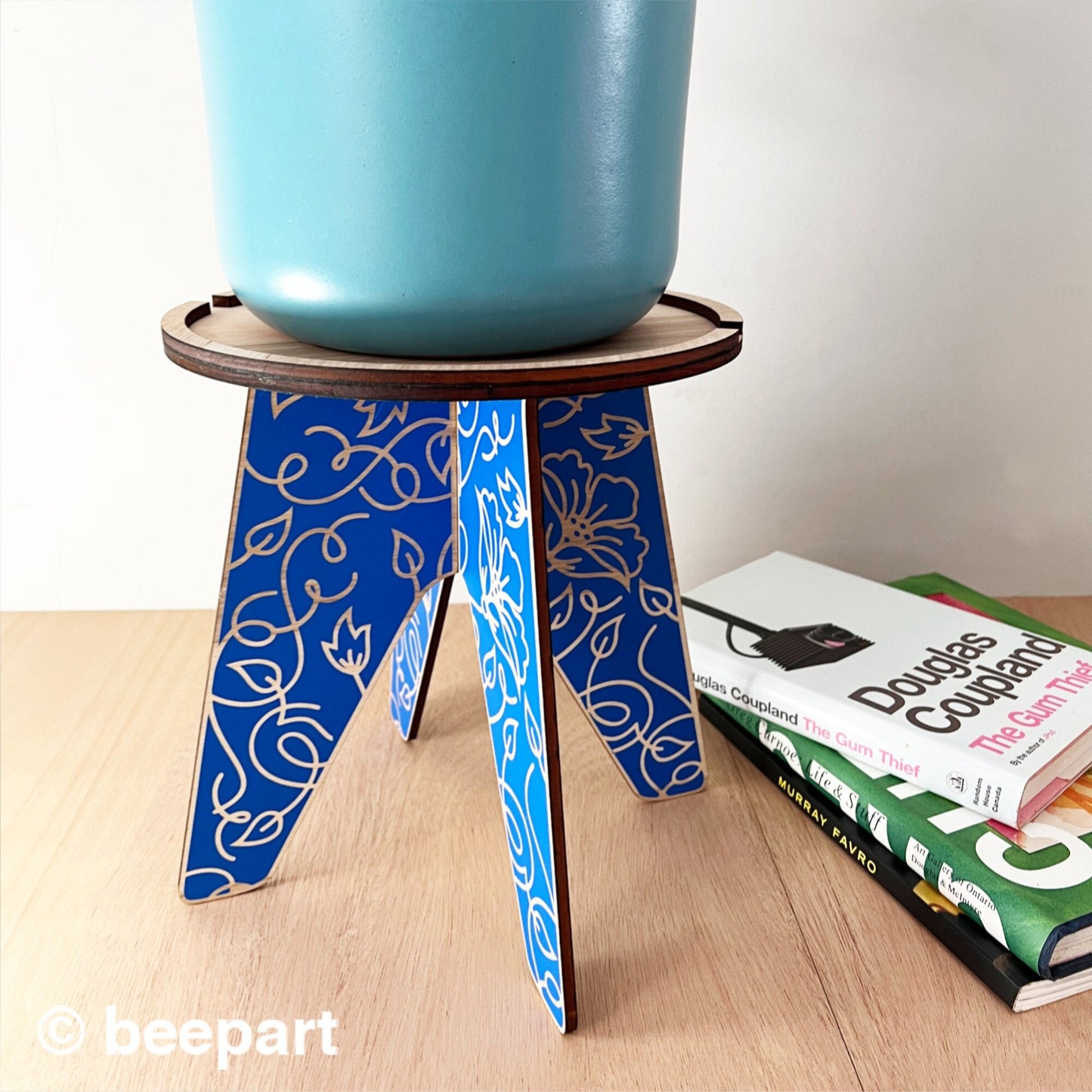 CLEMENTINE Floral Plant Stand | XL Wood Indoor Plant Holder – Gentian Blue