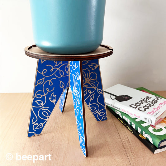 CLEMENTINE Floral Plant Stand | XL Wood Indoor Plant Holder – Gentian Blue