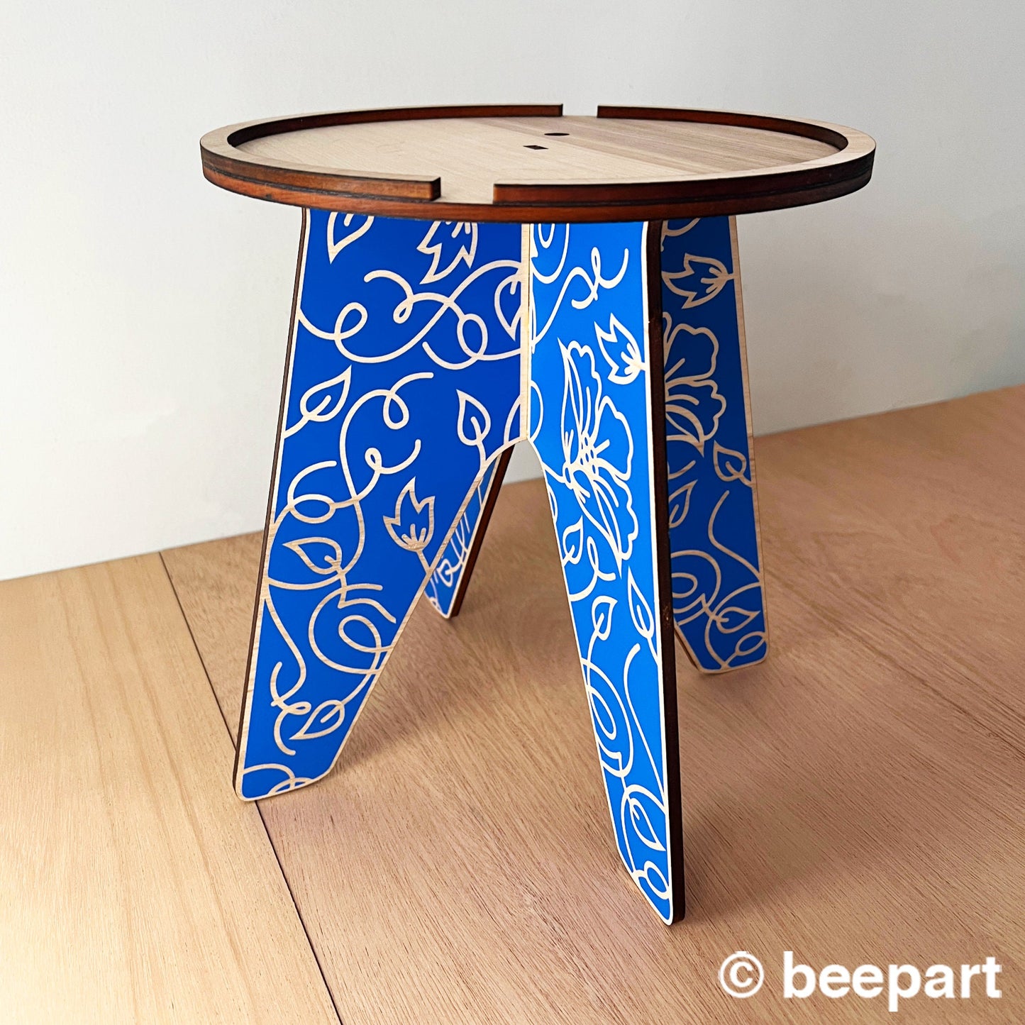 CLEMENTINE Floral Plant Stand | XL Wood Indoor Plant Holder – Gentian Blue