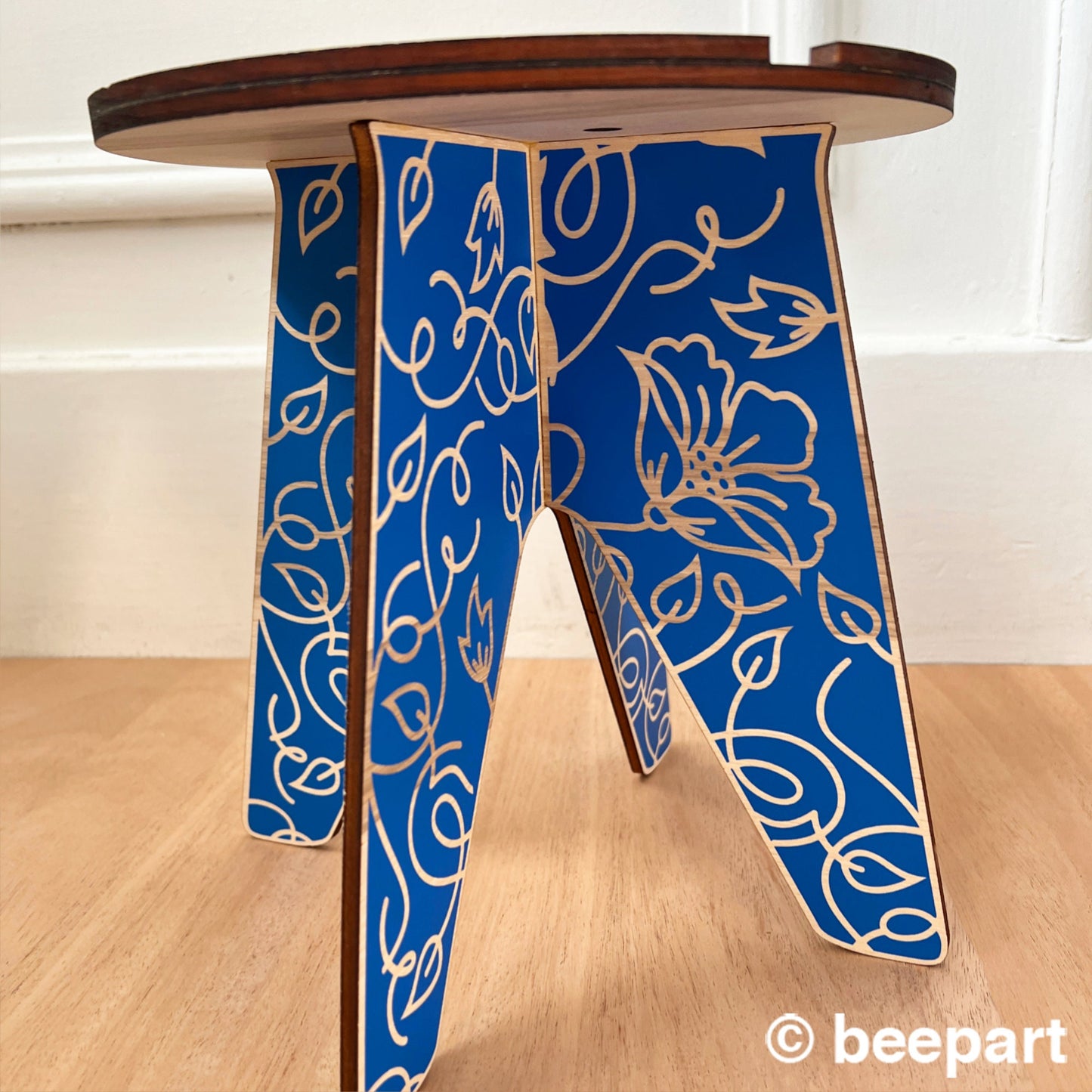 CLEMENTINE Floral Plant Stand | XL Wood Indoor Plant Holder – Gentian Blue