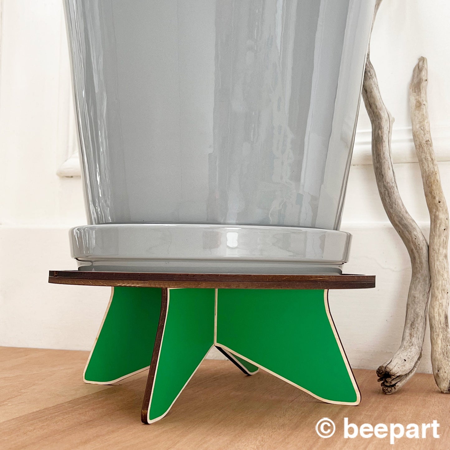 LOOOPLO Wood Plant Stand | Low & Wide Indoor Plant Holder – Scandinavian Design