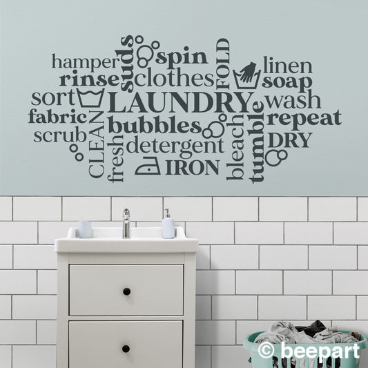 Laundry Word Cloud Wall Decal | Laundry Room Vinyl Sticker