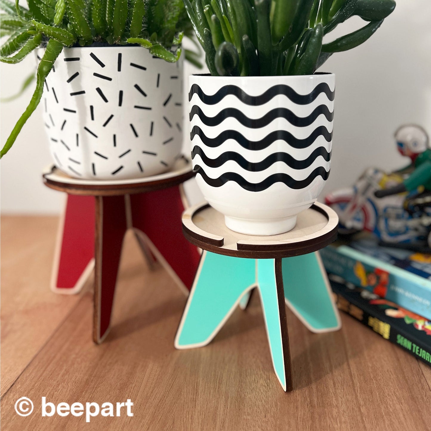 LOOOP wooden plant stand, wood plant holder, indoor plants, plant riser, house plant, colorful plant stand, Scandinavian design