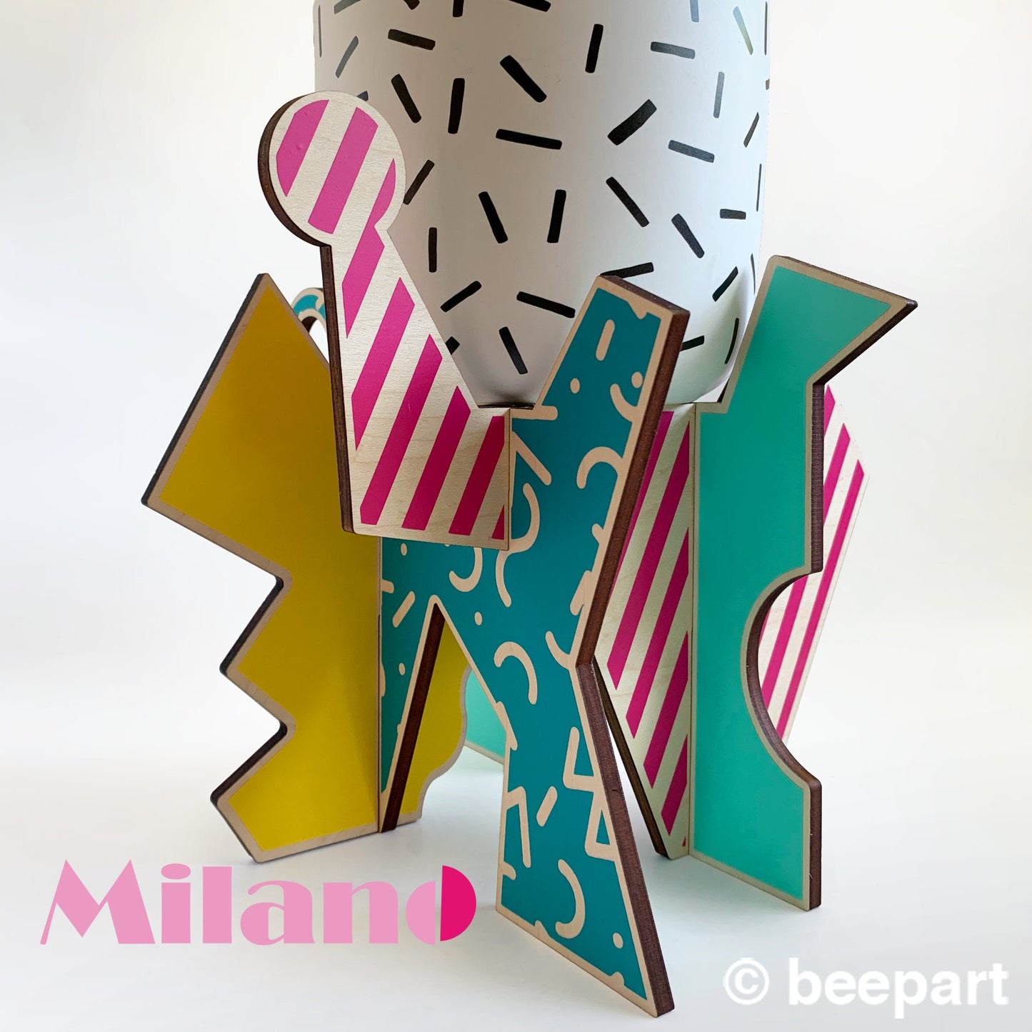 MILANO Plant Stand – Memphis Group Inspired Maple Plant Holder