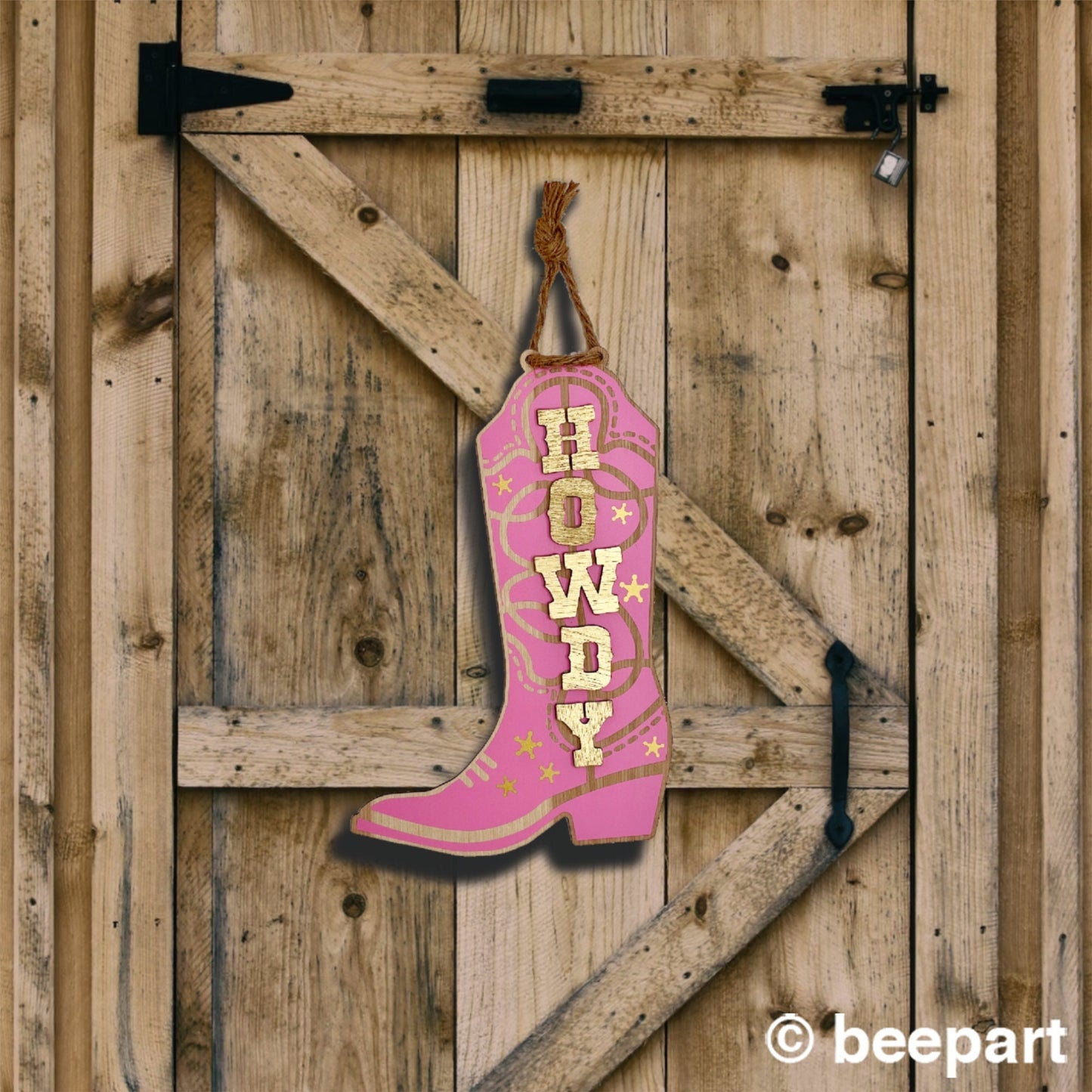 Howdy cowboy boot door hanger, pink cowboy boot wall hanging, country door sign, country music decor, teen bedroom, cowboy chic, cowgirl
