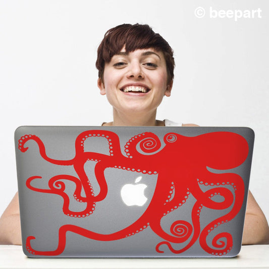 Red Octopus Laptop Decal | Vinyl Sticker for MacBook & PC