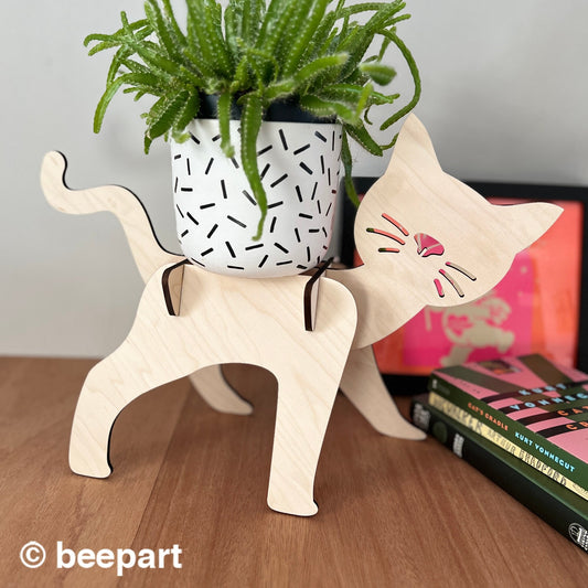 Cat plant stand, THE FELIX, wood plant holder, cat design, cat shaped indoor plant stand, house plant riser, kitty plant holder, pedestal