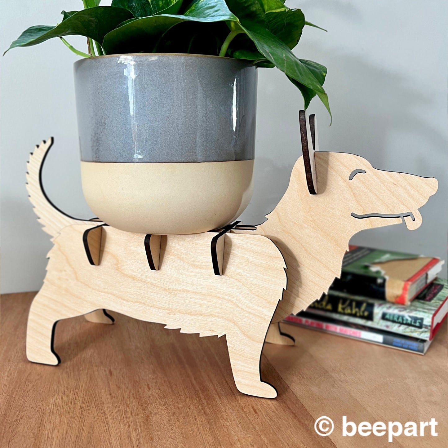 LE CORNICHON Corgi Plant Stand | Dog Shaped Wood Indoor Plant Holder
