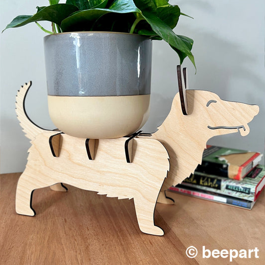 LE CORNICHON Corgi Plant Stand | Dog Shaped Wood Indoor Plant Holder