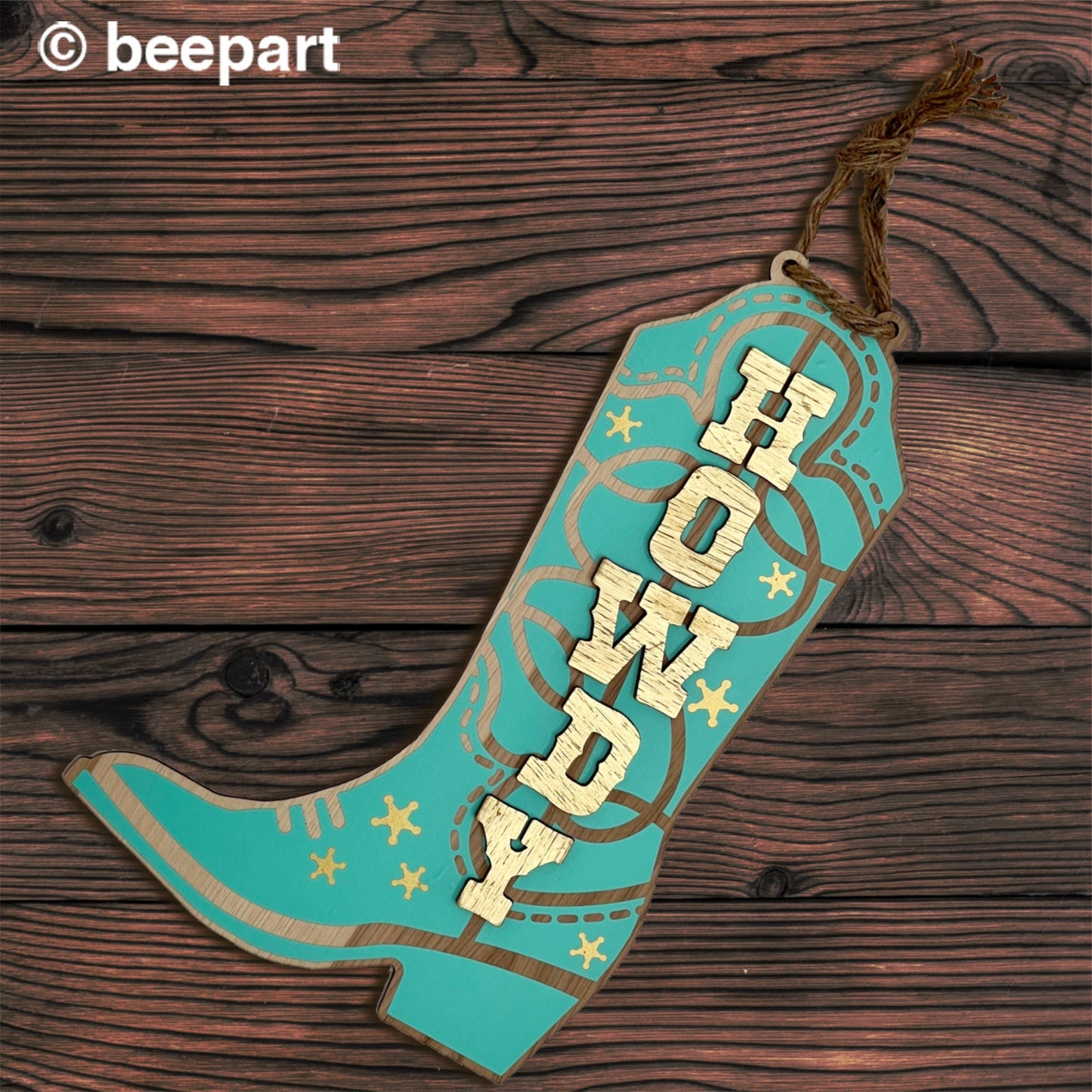 Howdy Cowboy Boot Door Hanger – Mint & Gold Wall Sign for Bedroom & Entryway