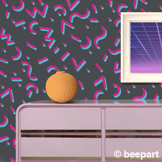 2 color 80s style abstract pattern wall decal set