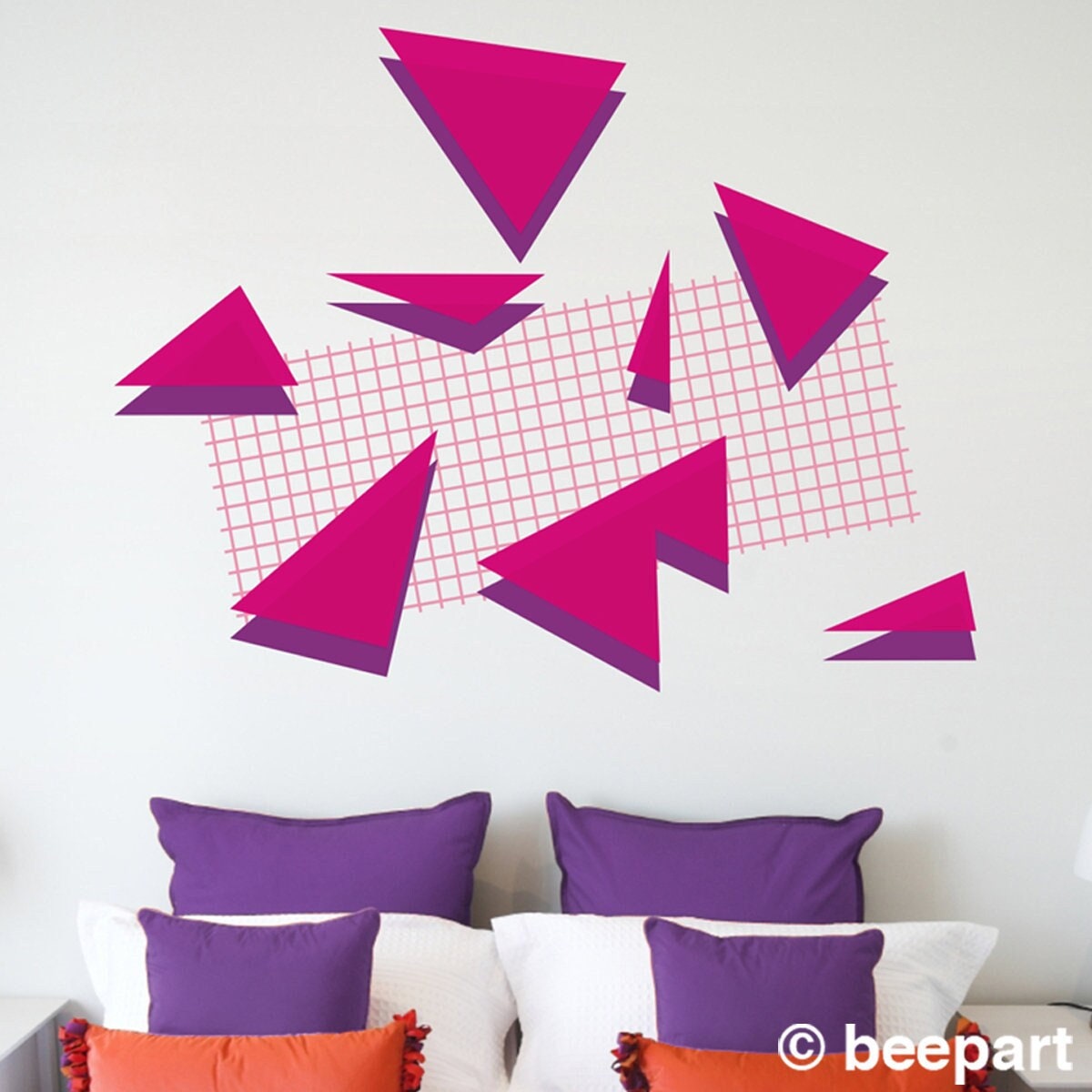 80s style wall decal retro eighties interior design Memphis group 80s style vinyl wall decal for living room vintage eighties look grid