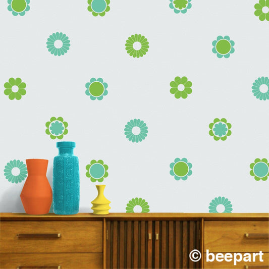 60s & 70s Flower Pattern Wall Decal Set | Retro Vintage Floral Stickers